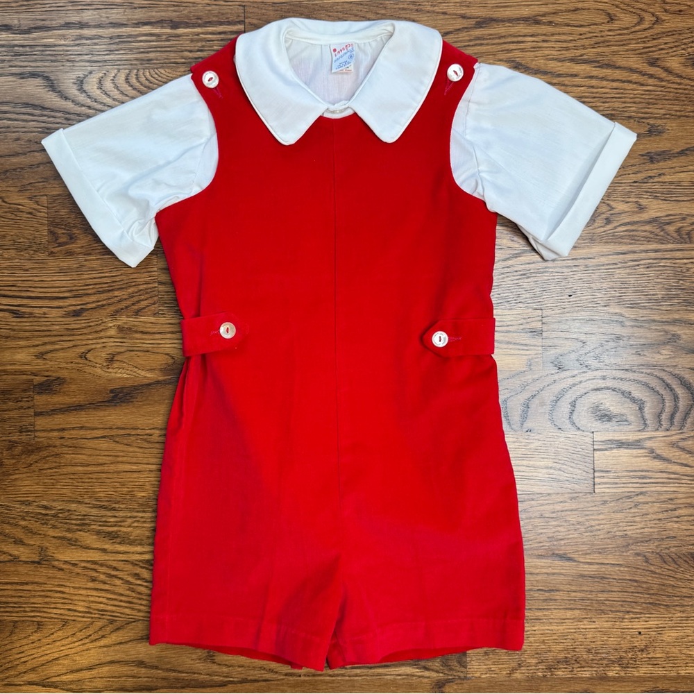 NWOT Vintage Imp Originals Red Velvet Kids Romper One Piece & White Shirt 6